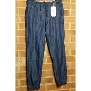 One 5 One Size Medium 30" Waist Blue Denim Drawstring Zipper Jeans Pants NWT